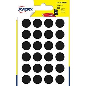 AVERY - Zak met 168 zwarte zelfklevende ronde etiketten, diameter 15 mm