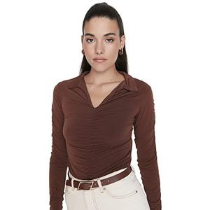 Trendyol Chemisier droit à manches longues pour femme, marron, L