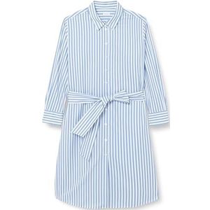 Seidensticker Midi Blousejurk voor dames, blousejurk met ceintuur en overhemdkraag, rechte pasvorm, lange mouwen, 100% katoen, blauw, 44, Blauw