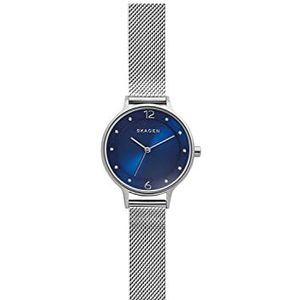 Skagen dameshorloge Anita Lille met drie wijzers, 30 mm behuizing, roestvrijstalen horloge, Blauw, Armband