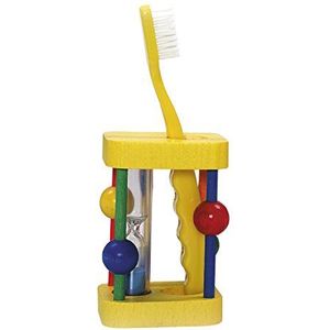 Hess Holzspielzeug 14533 tandenborstelhouder van hout voor kinderen met borstelhouder en draaibare zandloper, handgemaakt in 4 verschillende kleuren voor dagelijks gebruik bij het tandenpoetsen