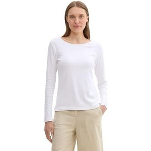 TOM TAILOR T-shirt basique à manches longues pour femme avec stretch, Blanc 20000., L