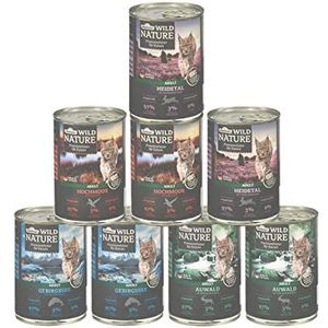 Dehner Wild Nature Natvoer voor katten voor volwassenen, natvoer, smaakset, 8 x 400 g (3,2 kg)