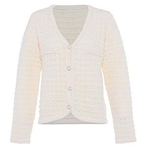 faina Cardigan En Tricot V Et Col Cordon Noir Taille XL/XXL Veste Femme, Blanc, XL