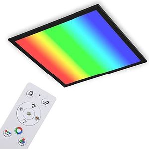 Briloner RGB ultra platte plafondlamp, CCT plafondlamp, LED-paneel, kleurtemperatuur, kleurverandering, dimbaar, afstandsbediening, zwart 7152-015