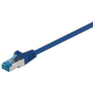 Goobay 92720 CAT 6a patchkabel, dubbel afgeschermd, S-FTP tot 10.000 Mbits, 500 MHz, halogeenvrij koper, RJ-45-stekkers, vergulde stekkers, blauw, 0,5 m