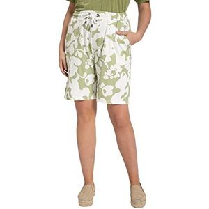 Ulla Popken Jersey shorts, bloemenprint, brede pijpen, biologisch katoen, damesbroek, Salie