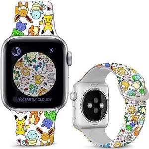 Leotop Compatibel met Apple Watch Band Pikac Sea Turtle Anime 38 mm, 40 mm, 41 mm, luxe zachte siliconen armband compatibel met iWatch serie 9 8 7 6 5 4 3 2 2 1 SE/SE 2 kinderen meisjes