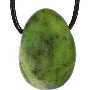 Nephrit Jade druppelhanger, trommelsteen hanger geboord met katoenen band, hoogwaardige edelsteen hanger, steen, jade, Steen, Jade