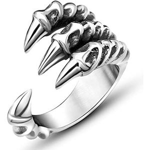 Drakenklauw ring, gothic ring van roestvrij staal voor heren, verstelbare open punk-ring, coole drakenring, vintage draak sieradenring, herenring (B), roestvrij staal,, Roestvrij staal, Geen edelsteen
