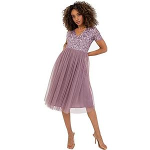 Maya Deluxe Embellished Midi Evening Dress dames V-hals met korte mouwen voor prom bruiloft bruidsmeisjesjurk, Moody Lilac 24 dames, Moody lila