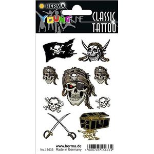 HERMA Tijdelijke tattoo-stickers voor kinderen, piraat (9 stickers, transferfolie) zelfklevend, afwasbaar, motief tatoeages voor kinderen om op te plakken, voor meisjes en jongens, meerkleurig, 15633
