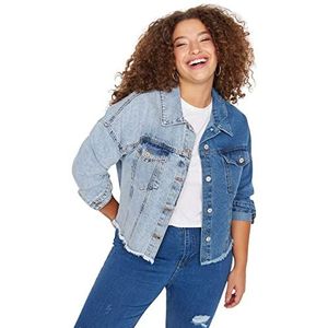 Trendyol Dames hemdkraag jas contrastkleur standaardmaat blauw maat 46 blauw, Blauw