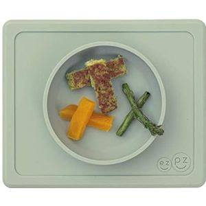ezpz Mini Bowl 12 maanden + kom van 100% siliconen met geïntegreerd eenvoudig tafelkleed voor baby's en peuters, salie