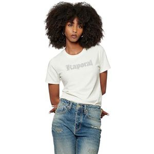 KAPORAL Kaporal Sign T-shirt voor dames, slim fit, korte mouwen, V-hals, model teken, kleur kaki, maat L dames (1 stuk), Wit