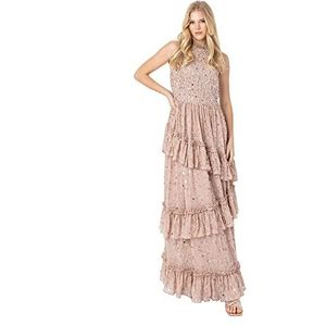 Maya Deluxe Lange jurk voor dames, lange versierde jurk, mouwloos, bruiloft, bruiloftsgast, baljurk, gelegenheid, blush, taupe, 36, Blush taupe.