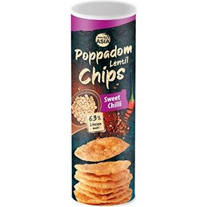 BONASIA Poppadom Lentil Chips Sweet Chilli - kruidige zoete linzenchips met 63% linzenmeel, glutenvrij, veganistisch (1 x 70 g)