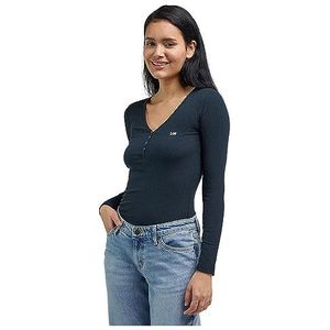 Lee Ls Henley Henley T-shirt voor dames, zwart.