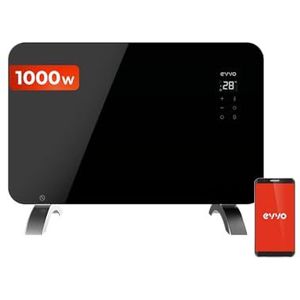 EVVO C glazen convector wifi radiator, 1000 W, touchscreen, afstandsbediening, timer, staande standaard (1000 W, zwart)