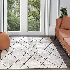 Surya Tornio Groot zacht Scandinavisch geometrisch tapijt in moderne stijl voor slaapkamer - Boheemse Azteekse tapijten met gemiddelde pool voor eenvoudig onderhoud - Groot tapijt 160 x 213 cm, wit en