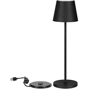 V-TAC Draadloze led-tafellamp, dimbaar, met touch-bediening, zwarte lamp voor binnen en buiten, IP54, voor thuis, restaurant, kantoor, batterij 4400 mAh, warmwit licht, 3000 K, 2 W