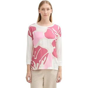 TOM TAILOR T-shirt à manches longues pour femme avec imprimé floral, 10315 - Whisper White, XL