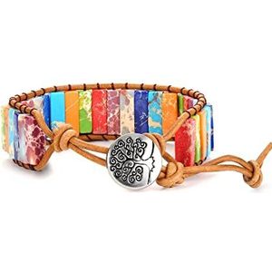 Dochais Chakra-armband, natuurstenen armband, verstelbaar, 7 chakra's, geluksarmband, bohemien armband, damesarmband, handgemaakte armband voor dames, heren, Leer