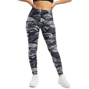 Urban Classics dames Comfortabele sportbroek, rekbare trainingsbroek met militaire print, regular skinny fit Camouflage Leggings, Dark Camo, XL