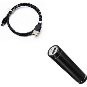 Accu voor Motorola One Zoom Smartphone Type C (kabel gevlochten, 3 m + externe accu, oplader, Android, 2600 mAh, zwart