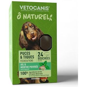 Vetocanis - O Naturel – bassen vlooien en teken voor honden – lekkernijen die op vlooien en teken werken om als beloning voor honden te gebruiken – hondenvoer – 24 hapjes – 120 g