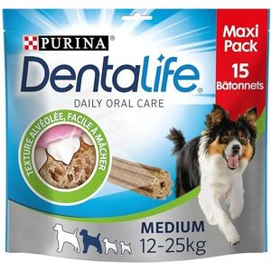 Purina DentaLife Maxi Pack – hygiëne voor dagelijks gebruik – 345 g – 15 kauwstaafjes voor middelgrote honden, 5 stuks