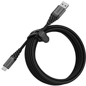 OtterBox Premium gevlochten kabel, versterkt, USB-A naar USB-C, oplaadkabel voor smartphone en tablet, zeer robuust, knik- en knikbestendig, 3 m, zwart