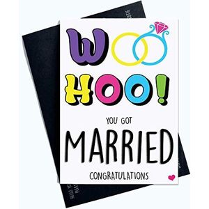 Grappige bruiloftskaarten met spreuk ""Woo Hoo You Got Married"" wenskaart voor bruidspaar, huwelijkscadeau PC619