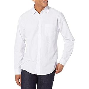 Amazon Essentials Heren casual popeline overhemd met lange mouwen klassieke pasvorm verticale strepen lavendelwit S