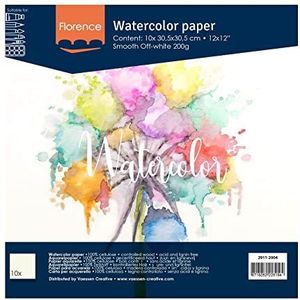 Florence Aquarelpapier, glad, 30,5 x 30,5 cm, 200 g, wit, 10 vellen