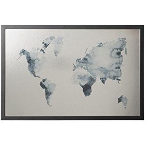 Bi-Office, White Ink wereldkaart, magnetisch, zilverkleurig, frame van MDF, zwart, 90 x 60 cm