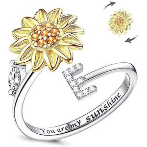 Kucheed Zonnebloem Ring voor dames, verstelbare maat spinner ring, zilver, stapelbaar, stressverlichting, angst, letter, vinger, cirkel, gegraveerd ""You Are My Sunshine"" aan de binnenkant sieraden,
