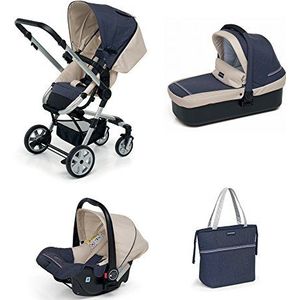 Foppapedretti Supertres – combi-systeem met kinderwagen, babydraagtas, autostoel en tas denim Perla