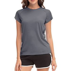 MEETWEE Rash Guard Surf T-shirt voor dames, met korte mouwen, UPF 50+, grijs.