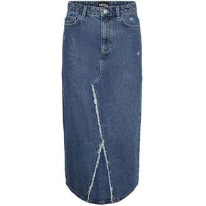 PIECES Pcalfi Hw lange rok, jeansrok, dames, Medium blauwe denim