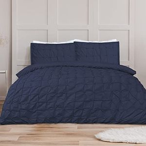 Sleepdown Beddengoedset met dekbedovertrek en kussenslopen, voor tweepersoonsbed, geplooid, marineblauw (200 x 200 cm)