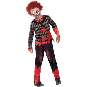 Smiffys Deluxe clown zombiekostuum rood en groen met latex masker, bovendeel en broek, kinderkostuum, SM44293/S, rood/groen, S