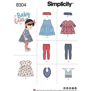 Simplicity Patron 8304 A (XXS-XS-S-M-L) voor baby's, leggings, tops, jurken, slabbetjes en hoofdbanden, wit, 22 x 15 x 1 cm