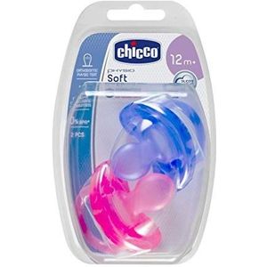 Chicco Schnuller Physio Soft, 100% siliconen, 2 stuks, roze/paars
