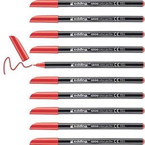 edding 1200 viltstiften, fijne punt, rood, 10 pennen, ronde punt, 1 mm, pen om te schrijven, te tekenen, te kleuren