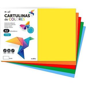 Gekleurd karton, A3-papier, 180 g gekleurde vellen, gesorteerd karton, intensieve kleuren, ideaal voor knutselen, afdrukken van je creatieve documenten en tekeningen · m-office (50 uur, Surt. Intens)