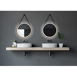 Talos Badspiegel met verlichte ronde verlichting met hoogwaardig aluminium frame zwart/goud mat lichtkleur neutraal wit, Ø 55 cm