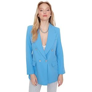 TRENDYOL Dames Normaal dubbele rijen, reverskraag geweven blazer, blauw, 42, Blauw