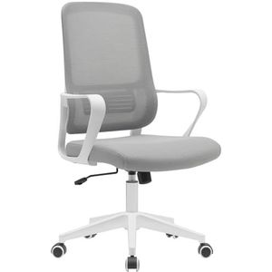 BAKAJI Ergonomische bureaustoel met krasbestendige zwenkwielen, rugleuning van ademende stof en lendensteun, bureaustoel in hoogte gas 98-108 cm (grijs en wit)