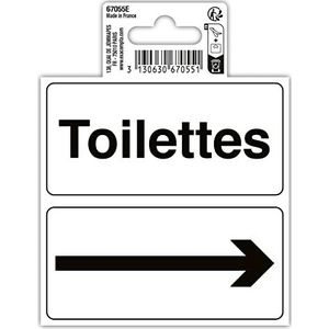 Exacompta - Ref. 67055E - 1 zelfklevend pictogram Toilet met pijl - Gemaakt van anti-slip, UV-bestendig PVC vinyl - Afmetingen: 10 x 10 cm Kleur: zwart op witte achtergrond